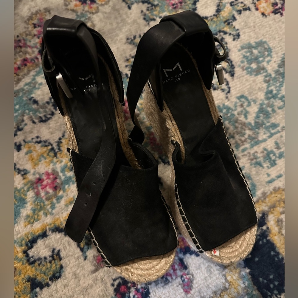 Marc Fisher Black Espadrille Wedge Sandals